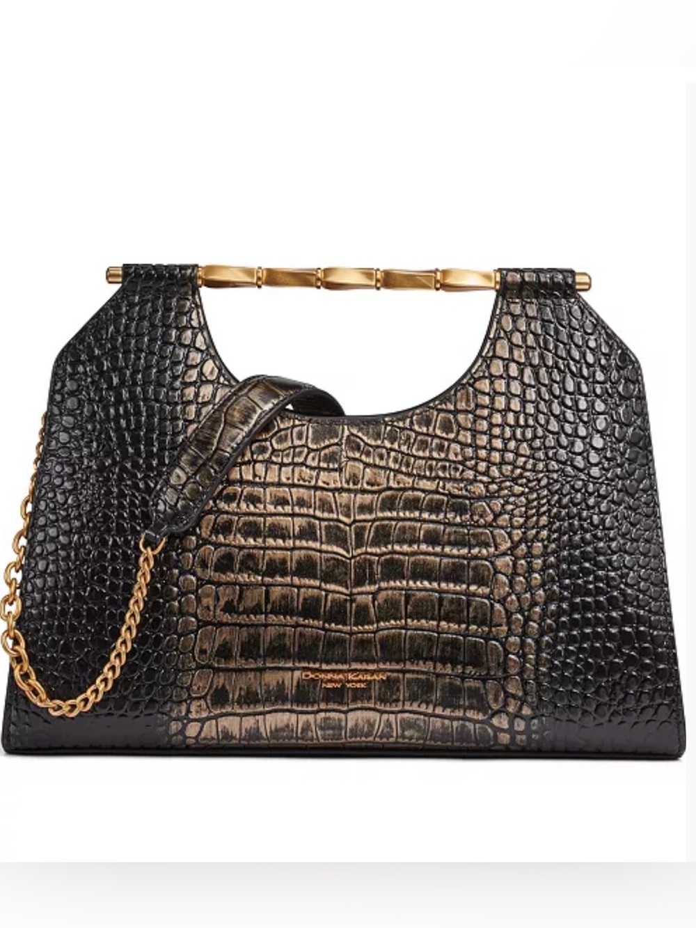 NWT Donna Karan Commack Metallic Croco Leather Clutch/Shoulder/Crossbody Bag